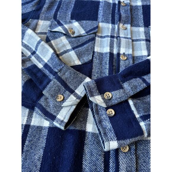 Vintage 70's Sears Navy White Plaid Flannel button down size XL Tall - Picture 6 of 16